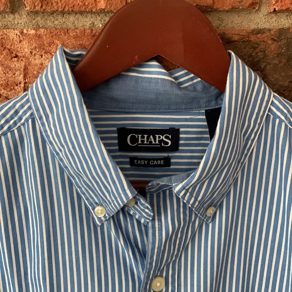 Chaps Blue & White Oxford Stripe Button Down Dress Shirt - Picture 2 of 6